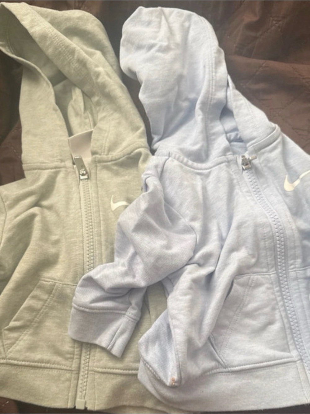 Nike Kids Hooded Zip Sweatshirts in Light Gray & Light Blue